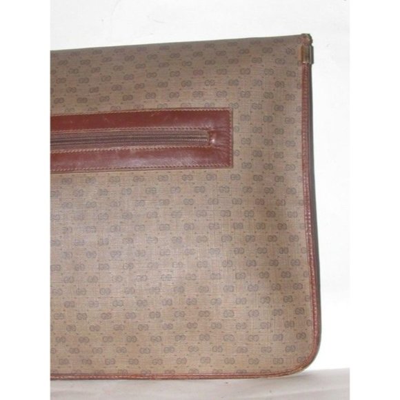 Gucci Vintage Brown Leather Envelope Clutch Small G Logo Print Coated Canvas - Picture 9 of 12